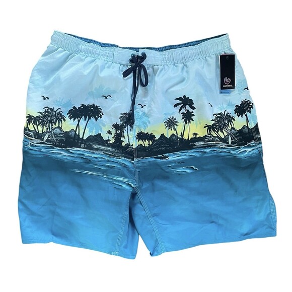 Burnside Swim Trunks Island Palm Tree Beach Men's XL Mesh Lining Key Pocket - Picture 1 of 11